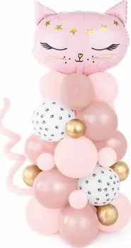 Balónek PartyDeco Sada na balonkový buket kočička 83 x 140 cm 34 ks růžová
