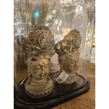 Šedo-zlatá dekorace socha hlava Buddha - 11*9*22 cm