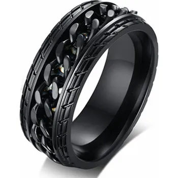 Prsten Prsten z chirurgické oceli černý s řetězem R-414