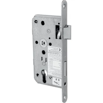 Dveřní kování DK - MECHANICKÝ PANIKOVÝ ZÁMEK 182 &quot;D&quot; - OTEVÍRÁNÍ VEN PZ otvor pro vložku, 72 mm, Zámek pravý Stříbrná