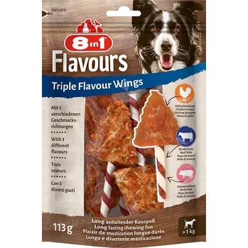Pamlsek pro psa 6 kusů 8in1 Triple Flavour Wings žvýkací tyčinky