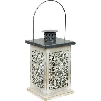 kempingová lampa Autronic Lucerna dřevěná,s kovovou střechou, bílá