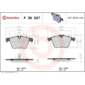 Brzdová destička Sada brzdových destiček, kotoučová brzda BREMBO P 36 027