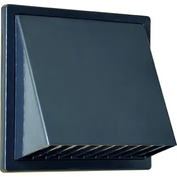airRoxy PVSc 125 Plastová větrací mřížka 170x170 mm se stříškou, přírubou, klapkou a nástavcem, grafit černá