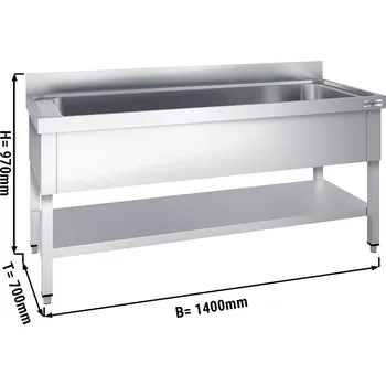 Nerezový dřez G.Gastro Mycí stůl Premium - 1400x700mm - se spodní policí a 1 dřezem