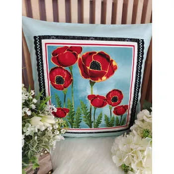 Povlak na dekorativní polštářek Povlak na polštář 40x40 - vlčí máky na mentolové