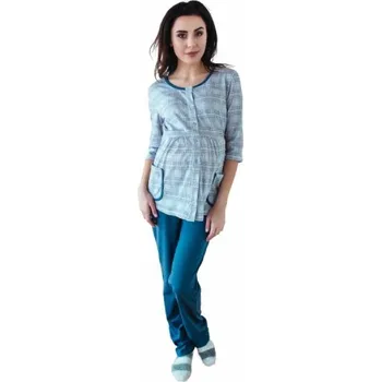 Těhotenské šaty Be MaaMaa Těhotenské,kojící pyžamo, 3/4 rukáv - šedá/jeans, Velikosti těh. moda XXXL (46)