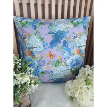 Povlak na dekorativní polštářek Povlak na polštář 40 x 40 cm – Ledňáčci na fialové | Ruční výroba z bavlny