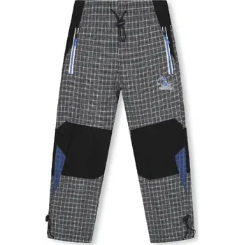 Dětské outdoorové plátěné kalhoty KUGO FK7602, šedé (Dětské bavlněné kostkované kalhoty)