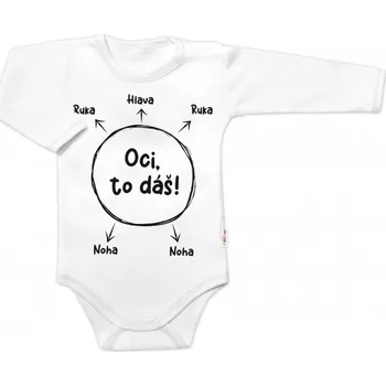 Kojenecký body Body dlouhý rukáv s vtipným textem Baby Nellys, Oci, to dáš! - bílé, Velikost koj. oblečení 68 (3-6m)