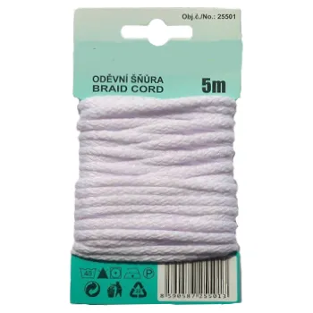 Výtvárné potřeby Šňůra oděvní PES 4mm/5m barva 01 bílá