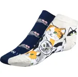 BELLATEX Dámské ponožky nízké Kočka a myš, šedá / modrá (Dámské kotníkové ponožky - každá ponožka jiná)