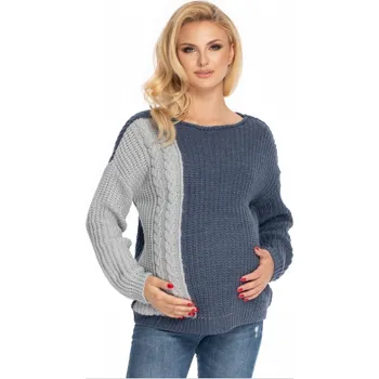 Dámský svetr Těhotenský svetr, pletený vzor - jeans/šedá, vel. UNI, Velikosti těh. moda UNI