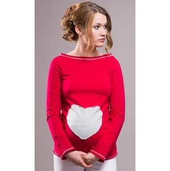 Dámské tričko Be MaaMaa Těhotenské triko/halenka SRDCE dl. rukáv - červené, Velikosti těh. moda XS/L
