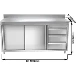 G.Gastro Pracovní skříňka PREMIUM z nerezové oceli - 1,8 m - se 3 zšuplíky & obkladovým panelem