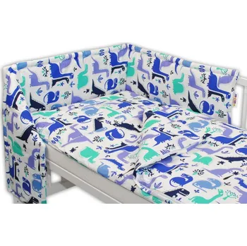 Příslušenství pro dětskou postel a kolébku Baby Nellys 3-dílná sada mantinel s povlečením - Dinosaurus modrý, Velikost povlečení 120x90