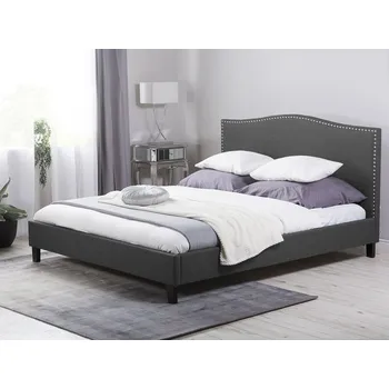 Postel postel Čalouněná šedá s rámem 180 x 200 cm s čalouněným čelo Beliani