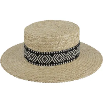 Klobouk Letní slaměný boater klobouk s černou zdobenou stuhou - francouzský žirarďák - Fléchet - Since 1859 Velikost: 57 cm (M)