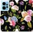 Mobiwear Flip pro Xiaomi Redmi Note 12 4G, černé/růže a květy