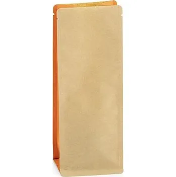 Sáček s plochým dnem | kraft papír bez AL vrstvy | oranžový bok obsah 750ml (90 x 240 + 65 mm)