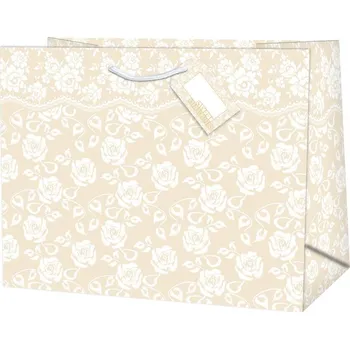 Dárková taška Taška dárková Maxi matt 26,7 x 13,7 x 33cm TL - motiv růže na béžové