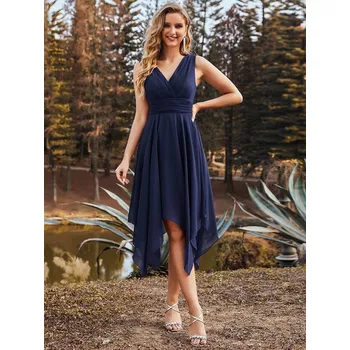 Dámské šaty Šifonové šaty midi pro družičky s asymetrickým lemem Barva: Tmavě Modrá, Velikost: 2XL