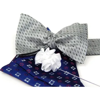 Kravata HEDVA ČESKÝ BROKÁT Set pánských doplňků modrá/šedá