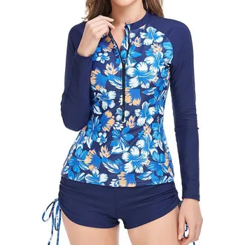 Dámské plavky Dámské plavky dvojdílné sportovní tankini s dlouhým rukávem-jiné barvy Barva: květy (B22120702B), Velikost: XXL