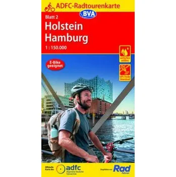 ADFC-Radtourenkarte 2 Holstein Hamburg 1:150.000, reiß- und wetterfest, E-Bike geeignet, GPS-Tracks Download (DE)