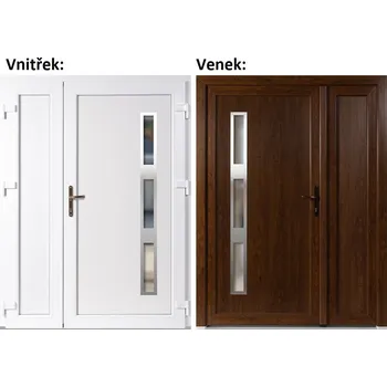 Vchodové dveře Dvoukřídlé vchodové dveře plastové Soft Julie Inox+Panel Plný, Zlatý dub/bílá, 130x200 cm, pravé