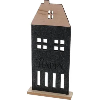 Zahradní dekorace Plstěný domek na dřevěné podložce 28x15x4 cm tmavě šedý (136916 041 DH8060260 domek tm.šedý)