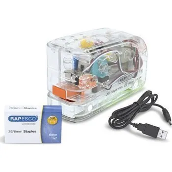 Sešívačka "626EL", transparentní, elektrická, 26/6, 15 listů, USB nabíjení/baterie, RAPESCO 1450