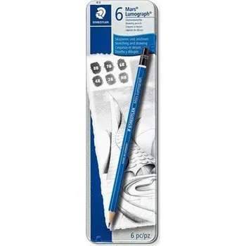 Kancelářské potřeby Grafitové tužky "Mars Lumograph", 6 tvrdostí, šestihranná, umělecká, STAEDTLER