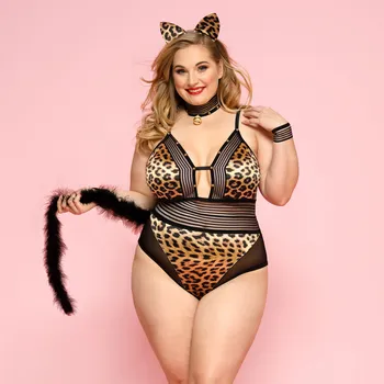 Dámský erotický kostým Love by love Kostým Kočičí žena PLUS SIZE, leopardí, XL-XXL P91106