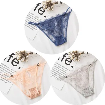 Kalhotky Dámské kalhotky se zřasenou krajkou - set 3 ks (různé barvy) Barva: Béžová, Velikost: L