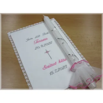 rouška Křestní sada 3D rouška, svíce, ozdoba - vzor 37 křížek