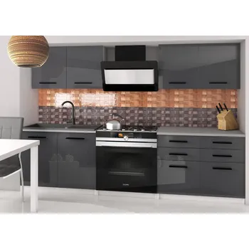 Kuchyňská linka Kuchyňská linka Belini 160 cm šedý lesk s pracovní deskou Kompakto2 INF KOMPAKTO2/2/WT/S/0/B1