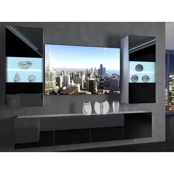 Obývací stěna Obývací stěna 200 cm Belini černý lesk Imperium 7 IMP 7/5/W/B/0/0