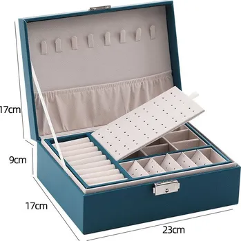 Sada koupelnových doplňků Luxusní kožená šperkovnice - dvoupatrová Barva: Zelená velká