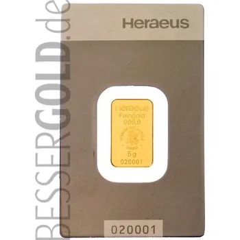 Zlatý slitek 5g HERAEUS (Německo)