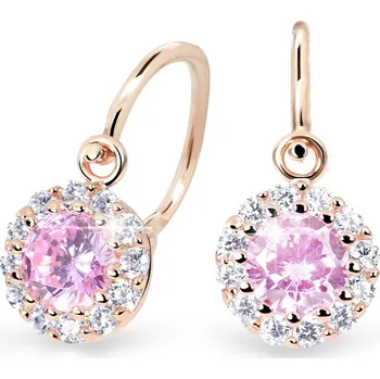 Náušnice ŠPERKY-NM, Dětské zlaté náušnice růžový kamínek 1741 růžové zlato Barva kamene: bílá, Barva zlata: růžová