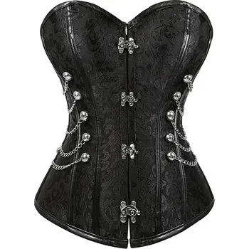 Korzet Černý korzet v "Gotic" stylu - brokátový Varianta: černá s řetězy na bocích 7, Velikost: XXXL