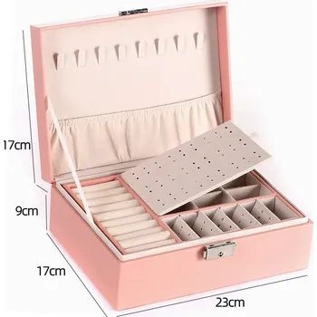 Luxusní kožená šperkovnice - dvoupatrová Barva: Růžová velká