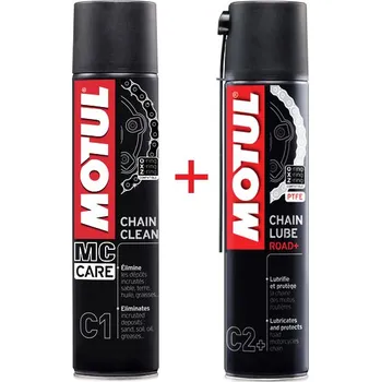sada čistič Motul C1 Chain Clean a mazání Motul C2+ Chain Lube Road Plus 400 ml