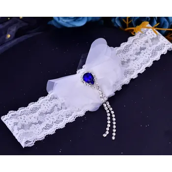 B-TOP Krajkový svatební podvazek Modrá Kapka