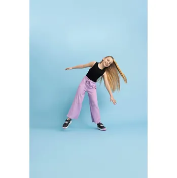 Dívčí kalhoty DEFACTO Dívčí široké kalhoty z mačkané látky DEFACTO černá | fialová 2261333