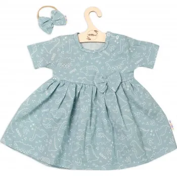 Kojenecká souprava Mušelínové šatičky + čelenka 2-dílná sada Dino, Baby Nellys, mátové, Velikost koj. oblečení 80 (9-12m)