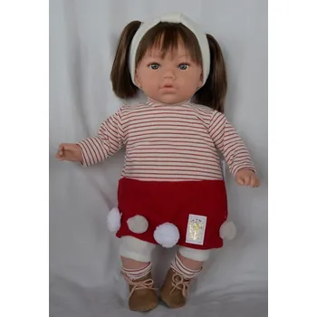 Panenka Realistické miminko - holčička Alina v červeno-bílých pruhovaných šatech od španělské firmy Marina & Pau (Alina Bella - 45 cm)
