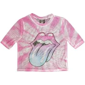 Merch The Rolling Stones: The Rolling Stones Ladies Crop Top: Pink Gradient Tongue (mesh) (xx-small) XXS