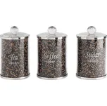 SADA 3KS NÁDOB NA ČAJ, CUKR A KÁVU POKRYTÁ KŘISTALIKY 10x10x17 CM ČERNÁ/ZLATÁ